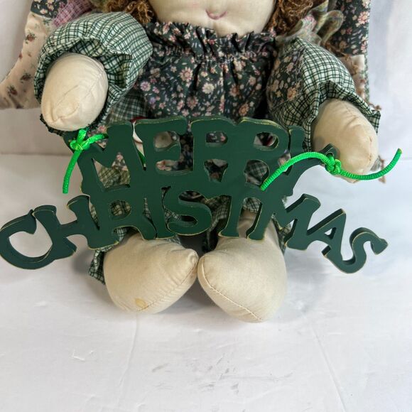 "Merry Christmas" VTG Granny Cottage Country Core Rag Doll Plaid Floral Holiday - Picture 5 of 11